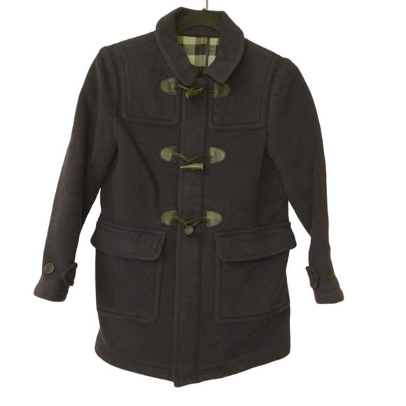 Burberry Navy Nova Check Plaid Wool Toggle Closure Pea Coat. Size 12Y